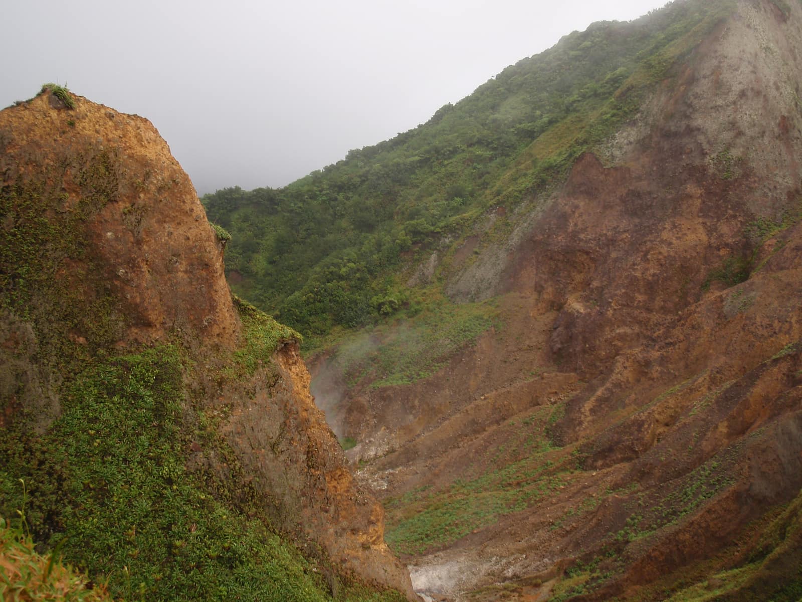 Steam and sulphur ground in the Valley of Desolation, on the walk to the Boiling Lake.