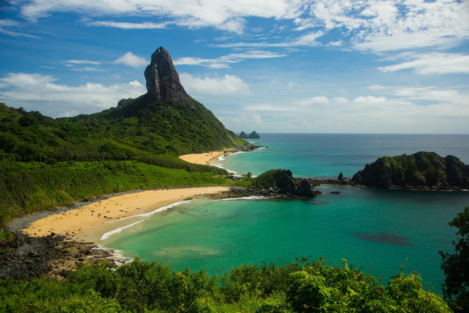 The Morro do Pico spire above the bays of Fernando de Noronha.